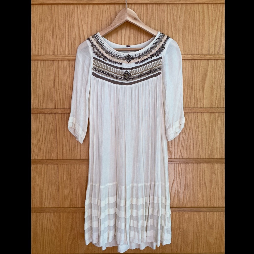 Free People, beaded cream dress
